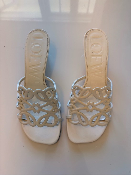 Loewe Shoes - Loewe White Interlaced Leather Slide Mules
